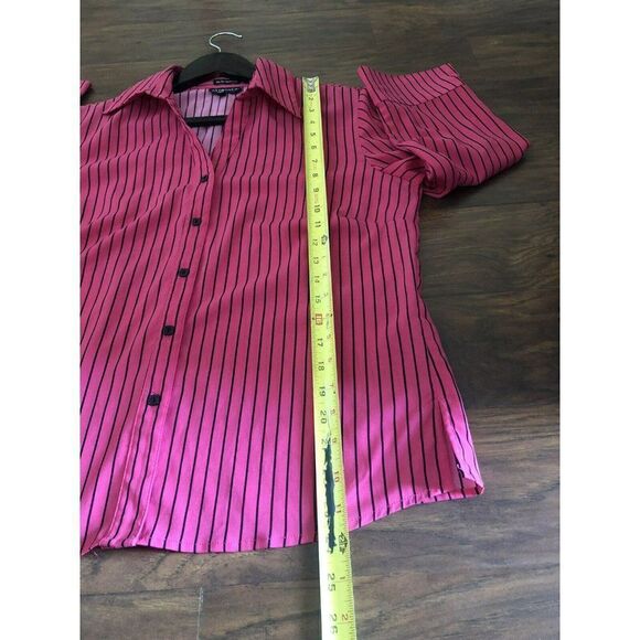 Elementz Stretch Hot Pink Striped Botton-up Blouse Size M - Picture 5 of 9